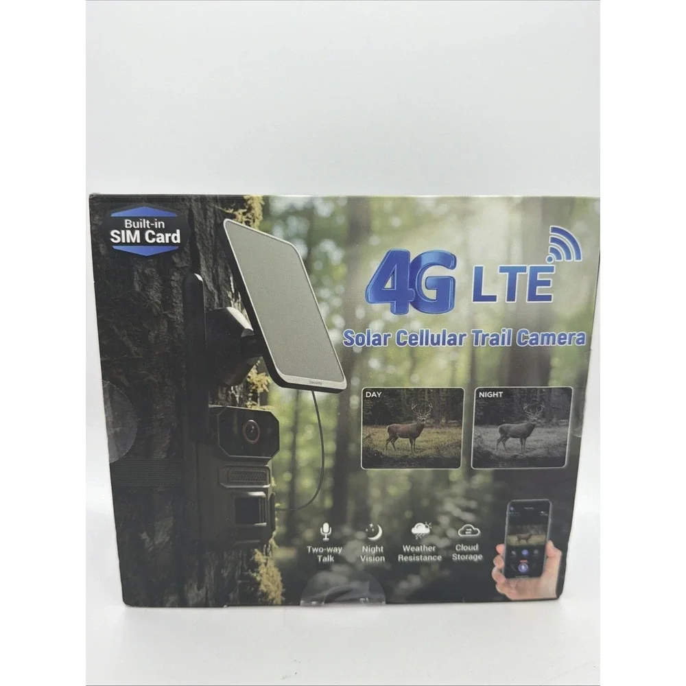 NEW 4G LTE Solar Cellular Trail Camera Built-in SIM Card Night Vision 2 Way Talk